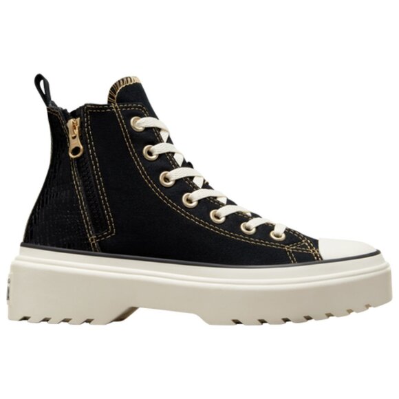 Converse Girls Glazed Chrome Lugged Lift Hi Black White Shoe Size 7 NEW